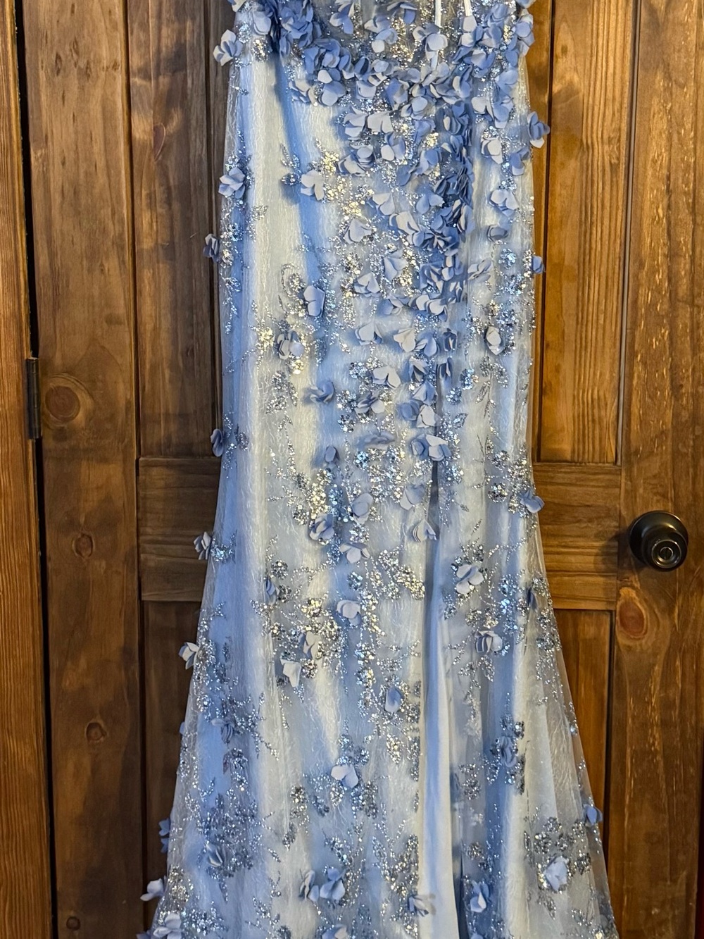 Romantic Powder Blue 3D Floral Prom Gown